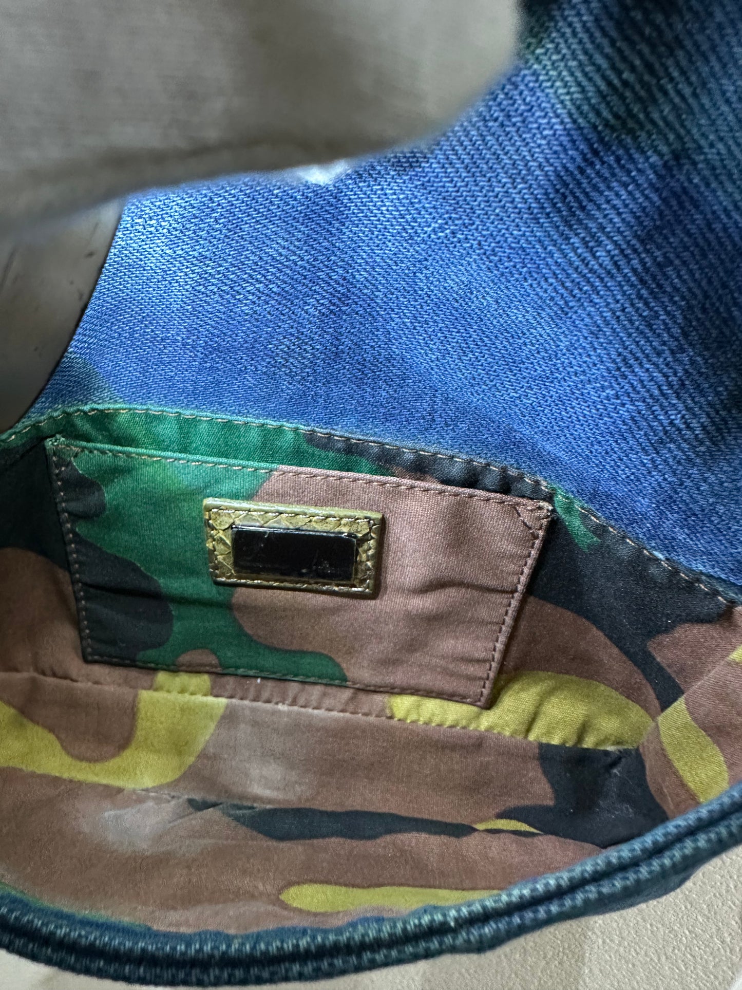 Fendi rare vintage denim baguette mini python leather