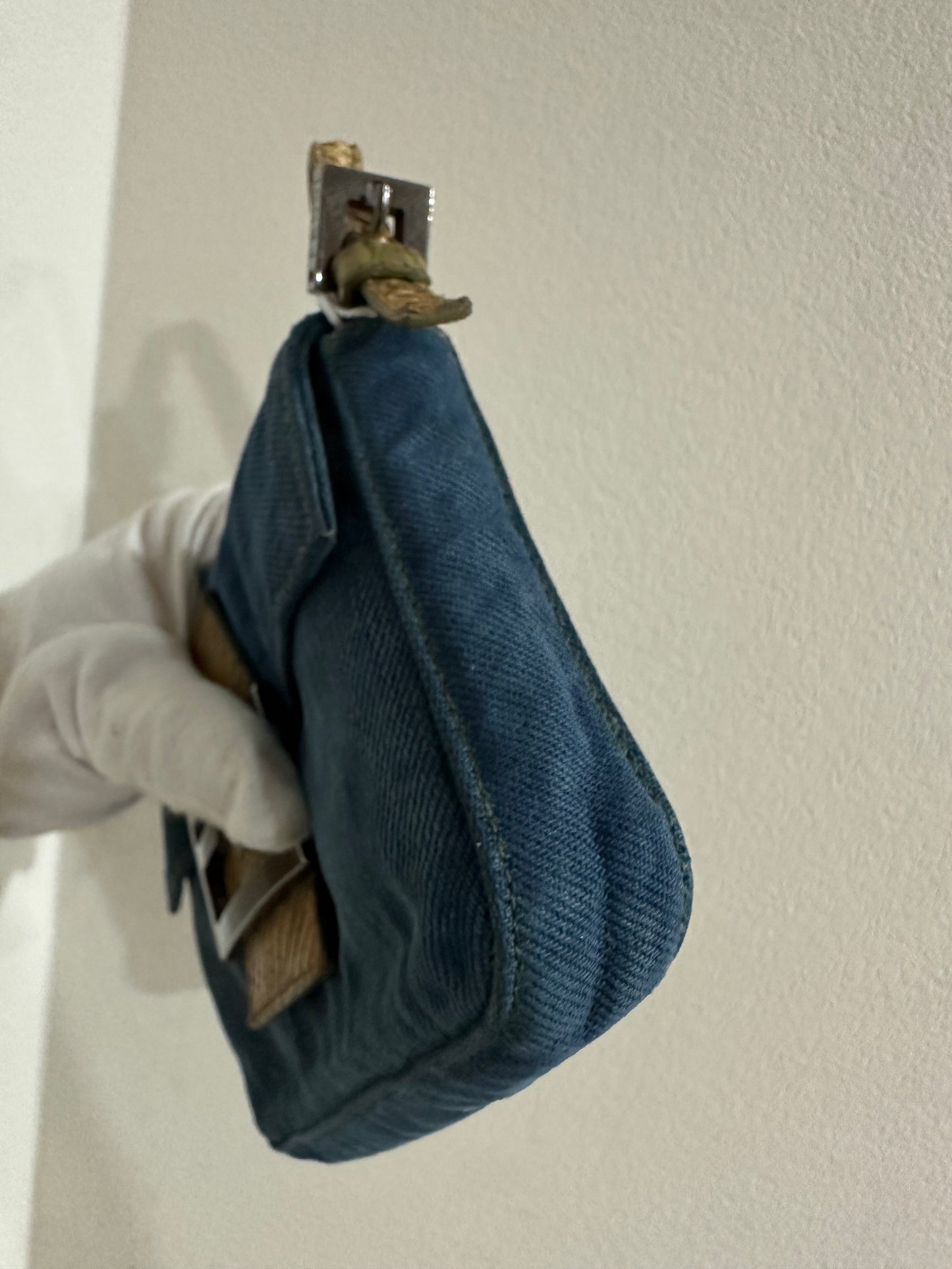 Fendi rare vintage denim baguette mini python leather