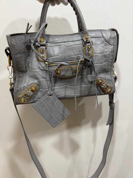 Balenciaga city small grey print croco metallic