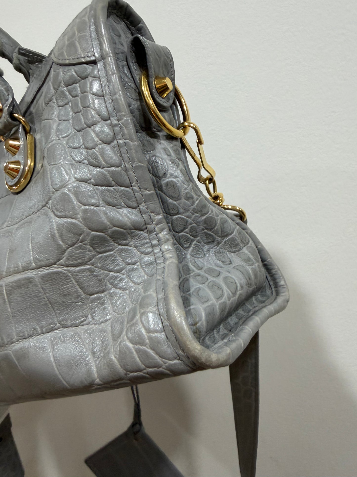 Balenciaga city small grey print croco metallic