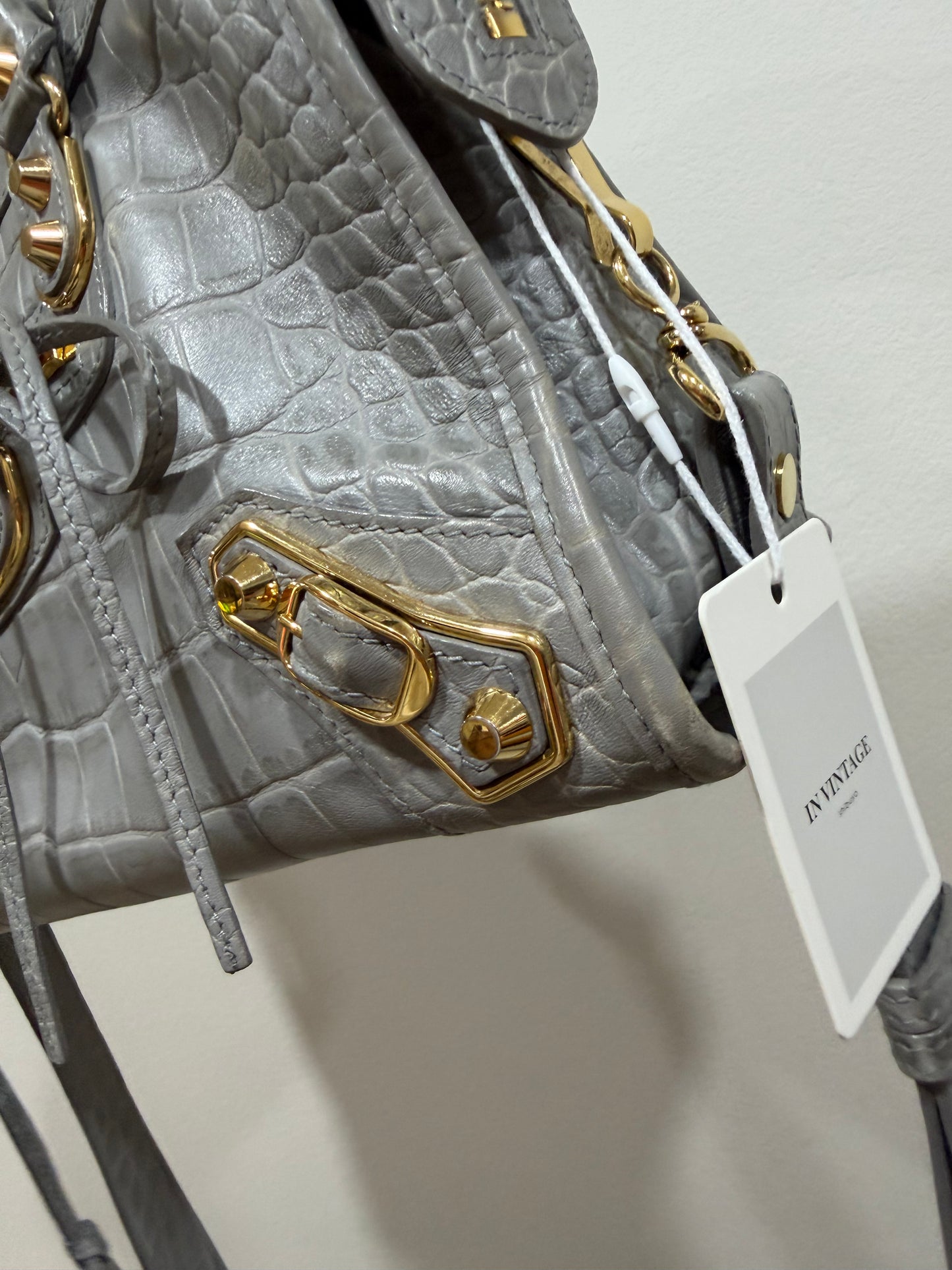 Balenciaga city small grey print croco metallic
