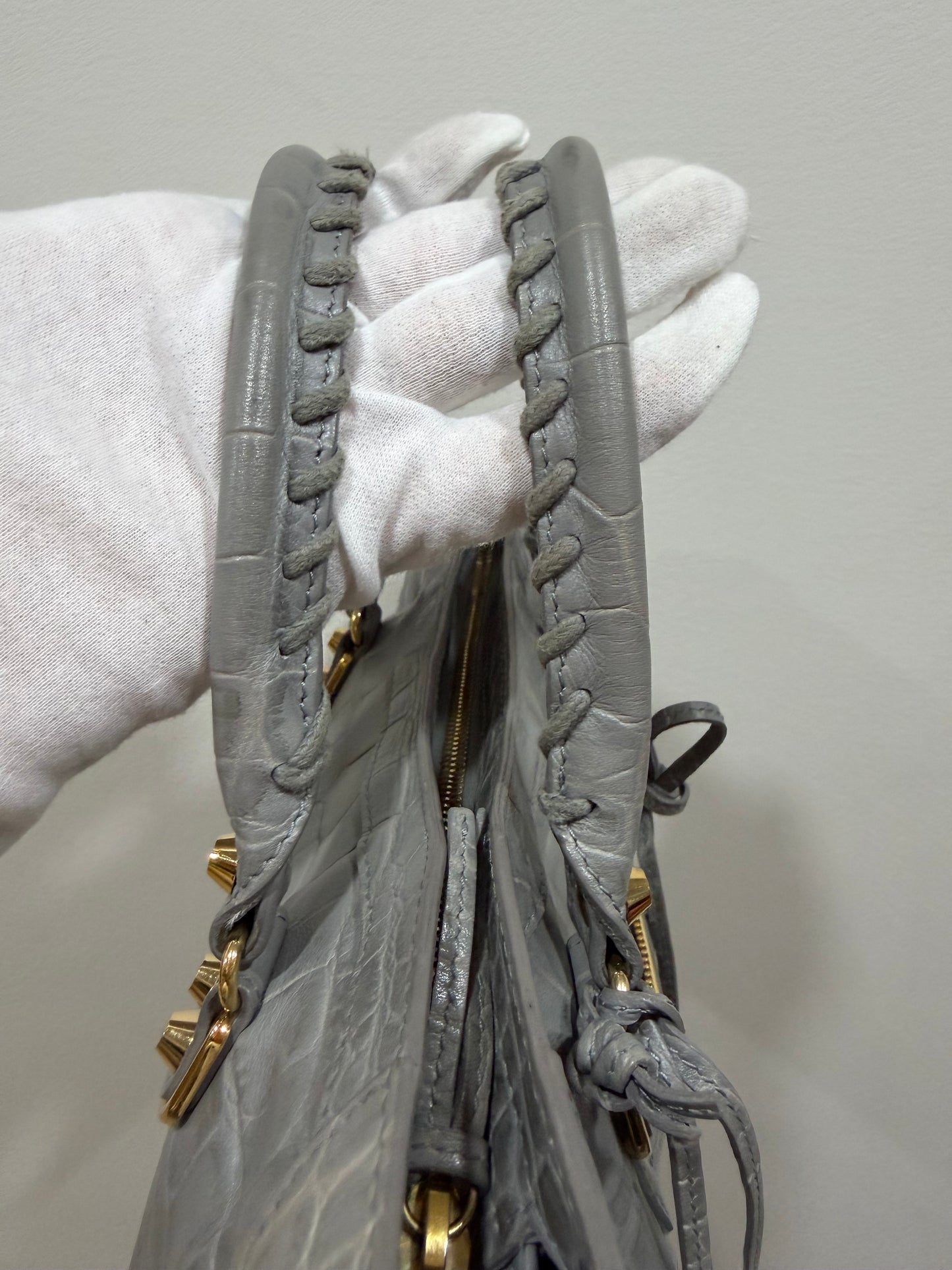 Balenciaga city small grey print croco metallic