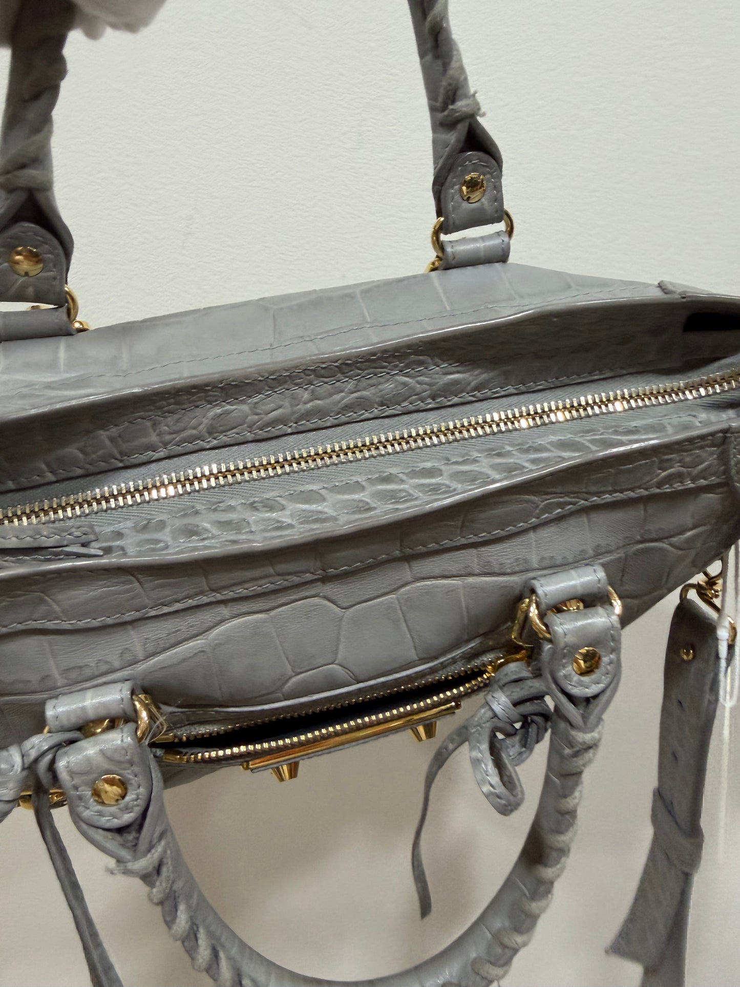 Balenciaga city small grey print croco metallic