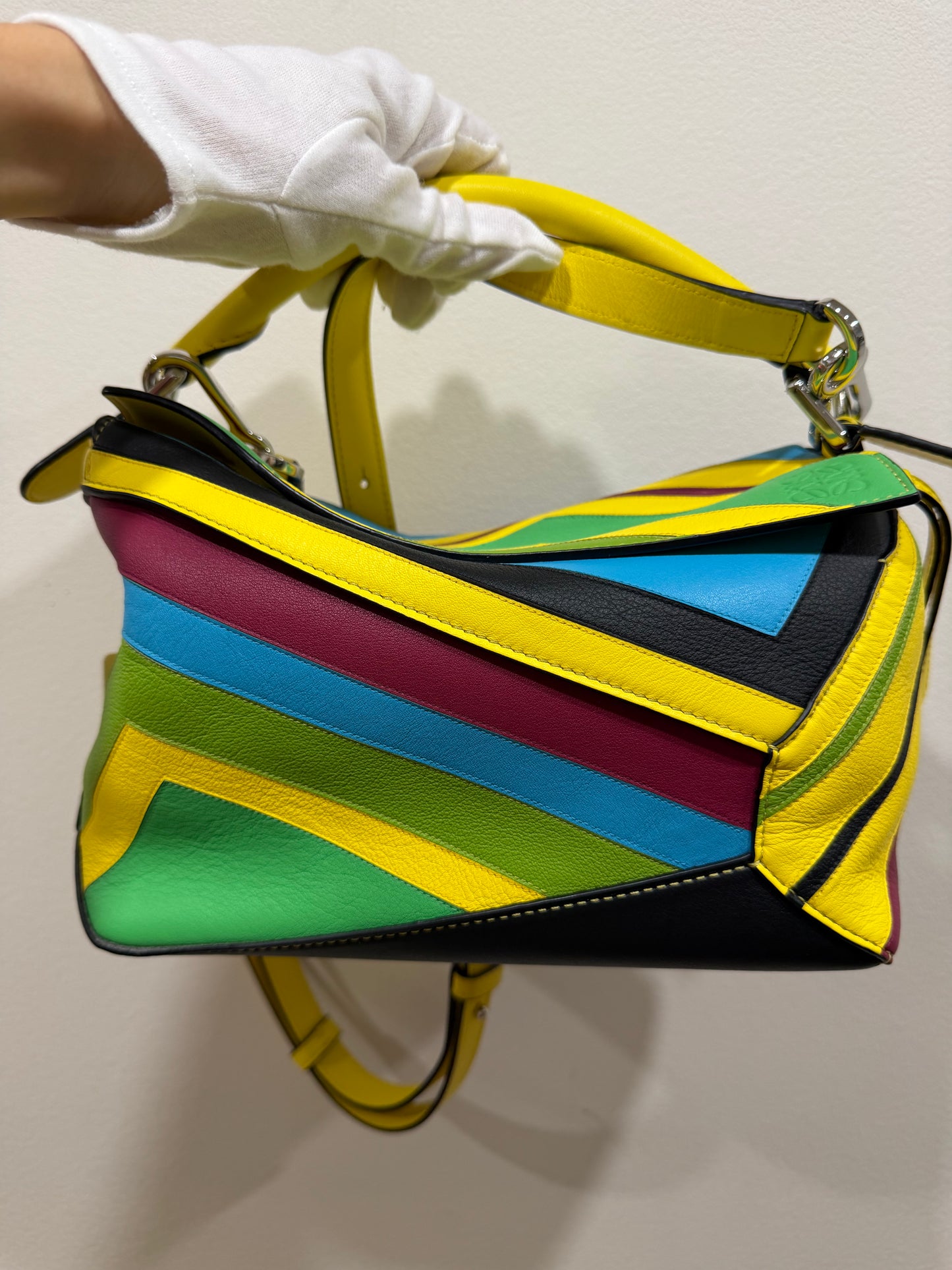 Loewe Calfskin Stripe Small Puzzle Edge Bag Multicolor