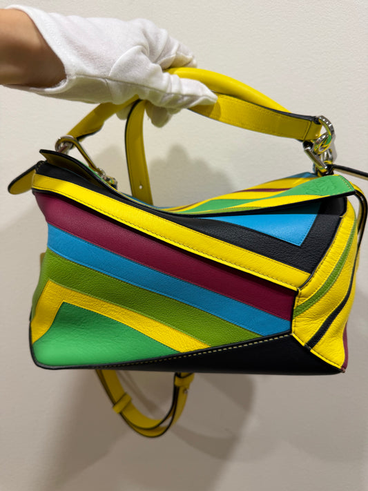 Loewe Calfskin Stripe Small Puzzle Edge Bag Multicolor