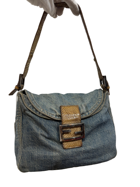 Fendi denim baguette Python vintage