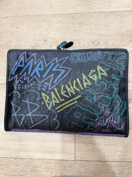 Balenciaga Graffiti Bazar Clutch leather