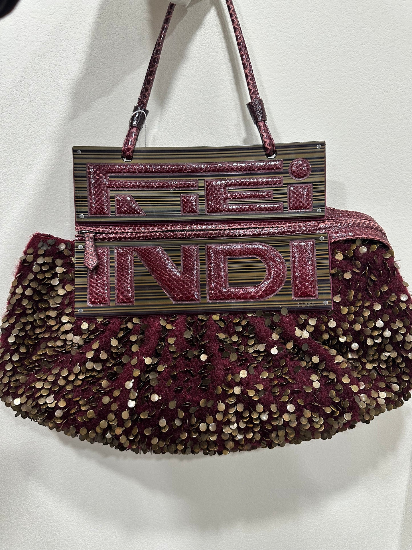 2007 Fendi Convertible Bag With Wine Wool Dark red