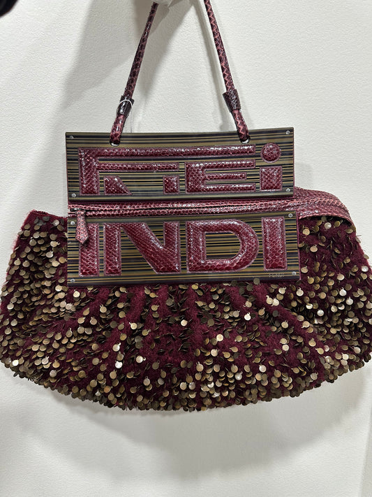 2007 Fendi Convertible Bag With Wine Wool Dark red