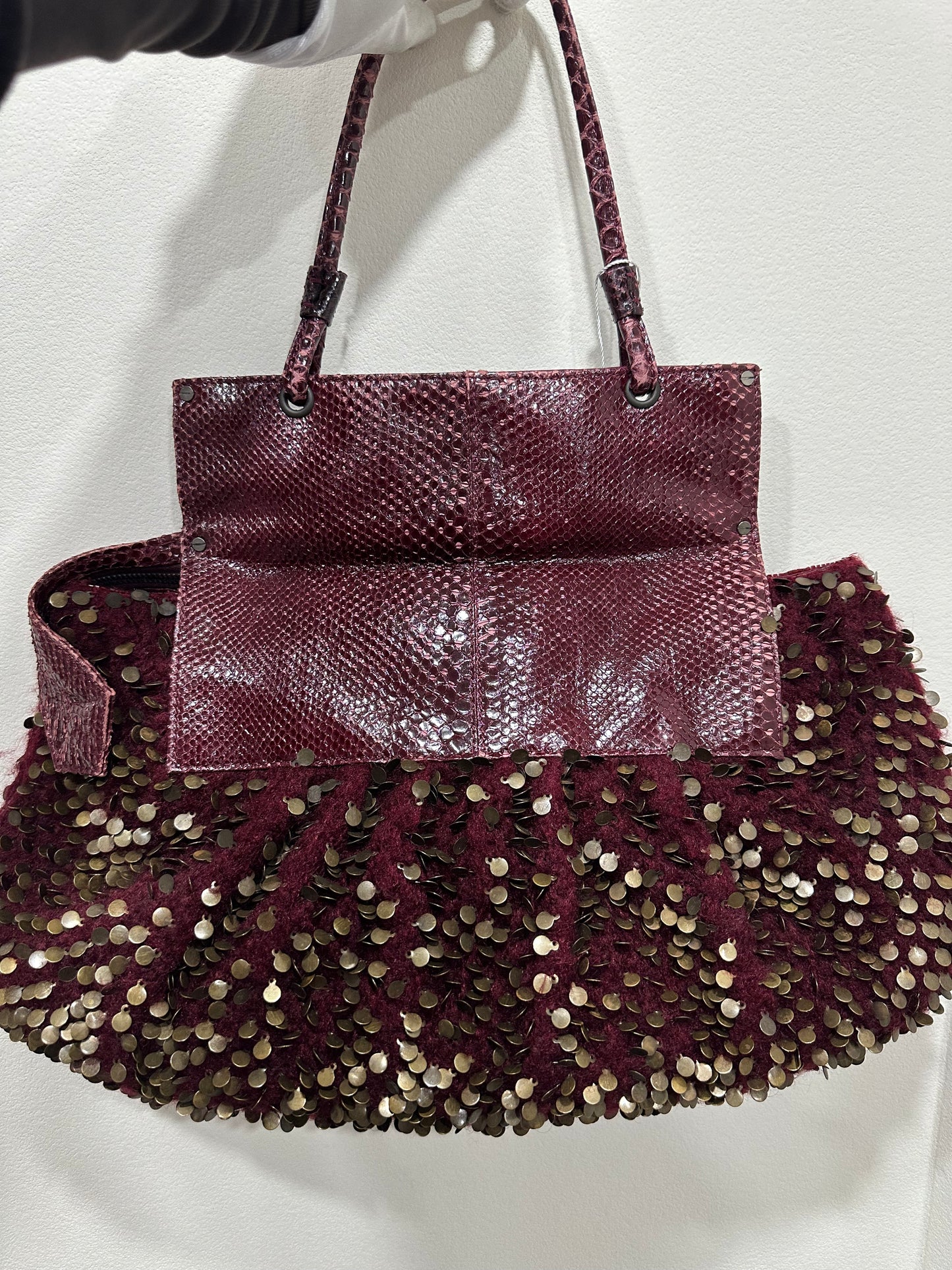 2007 Fendi Convertible Bag With Wine Wool Dark red