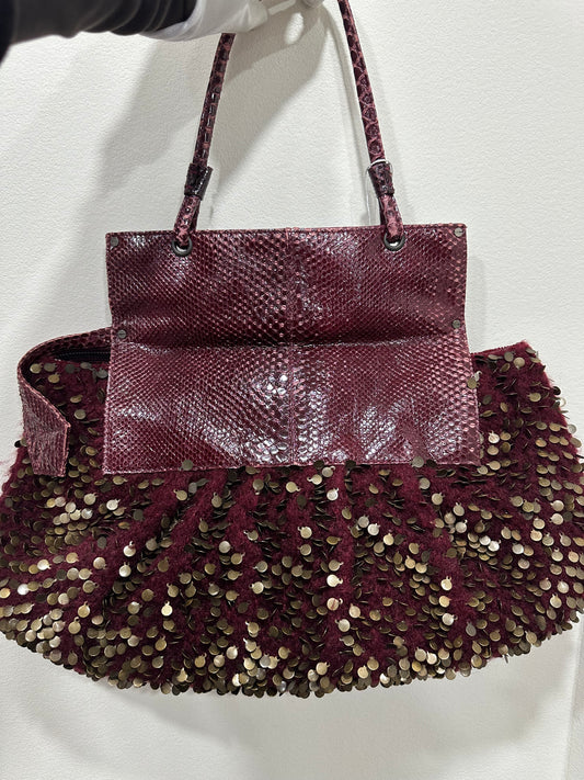 2007 Fendi Convertible Bag With Wine Wool Dark red