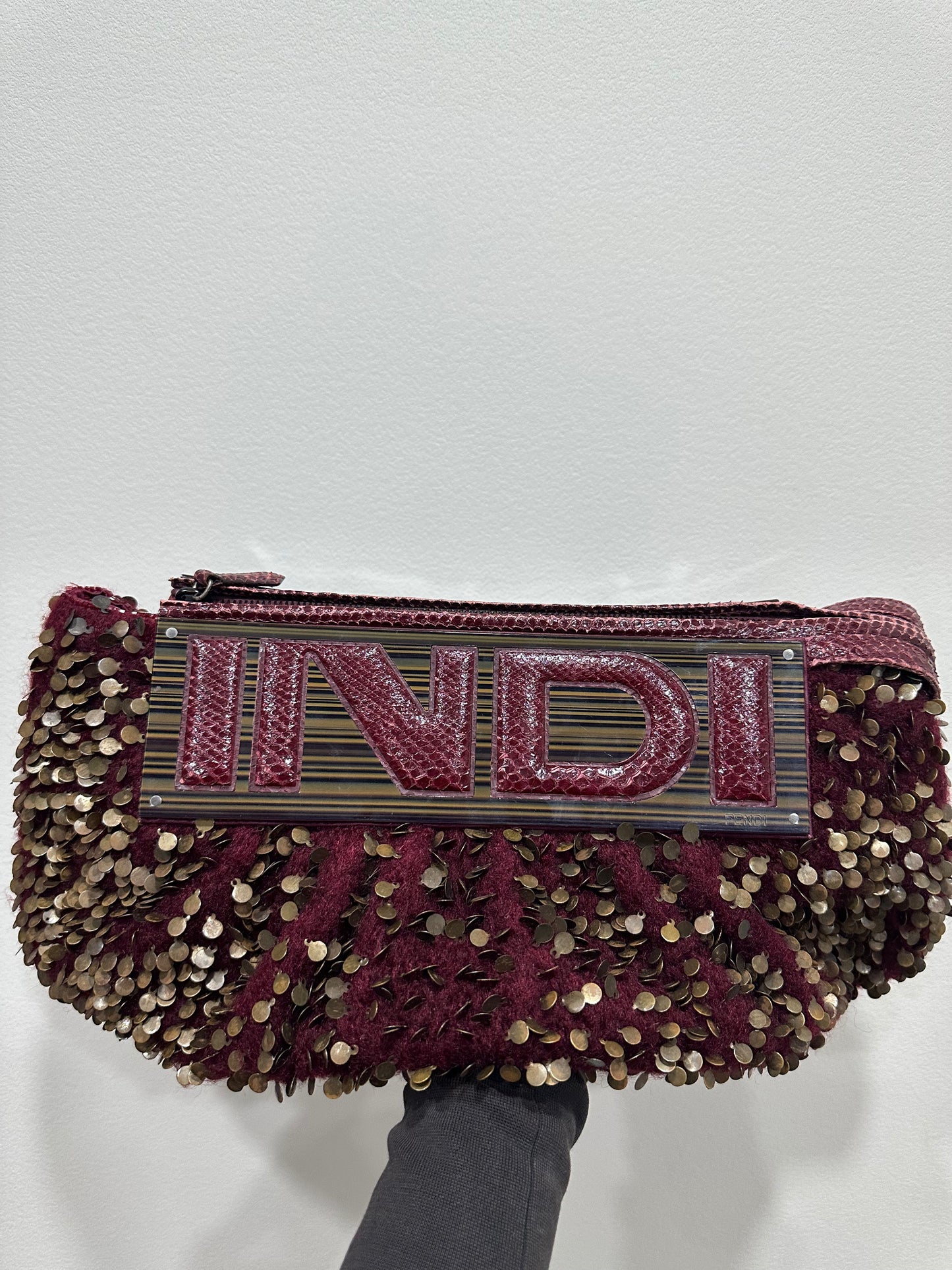 2007 Fendi Convertible Bag With Wine Wool Dark red