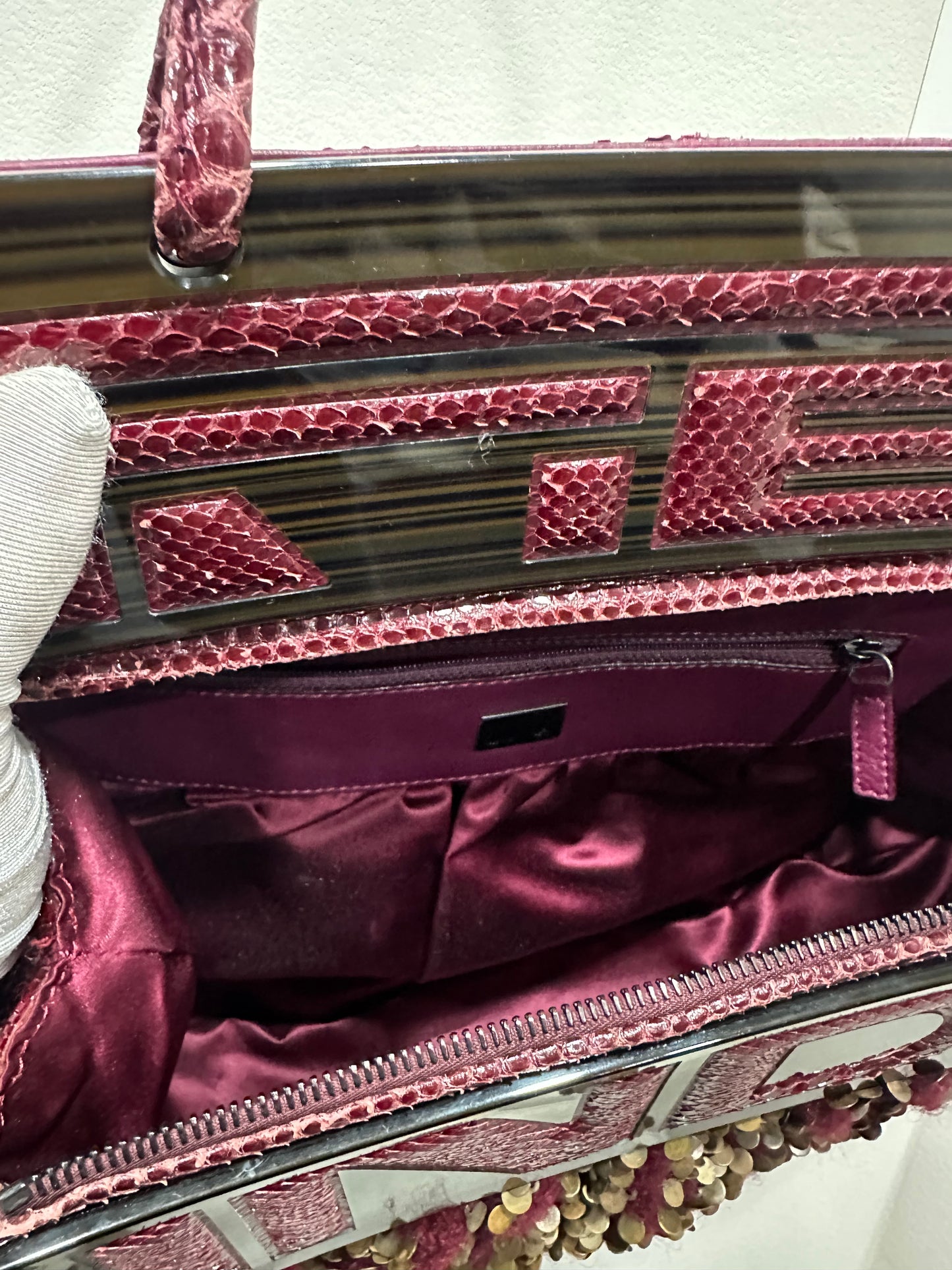 2007 Fendi Convertible Bag With Wine Wool Dark red