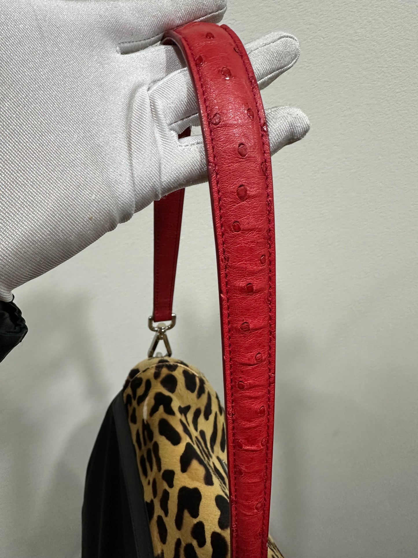 PRADA Shoulder Bag Nylon Leather Pony Hair Ostrich leather