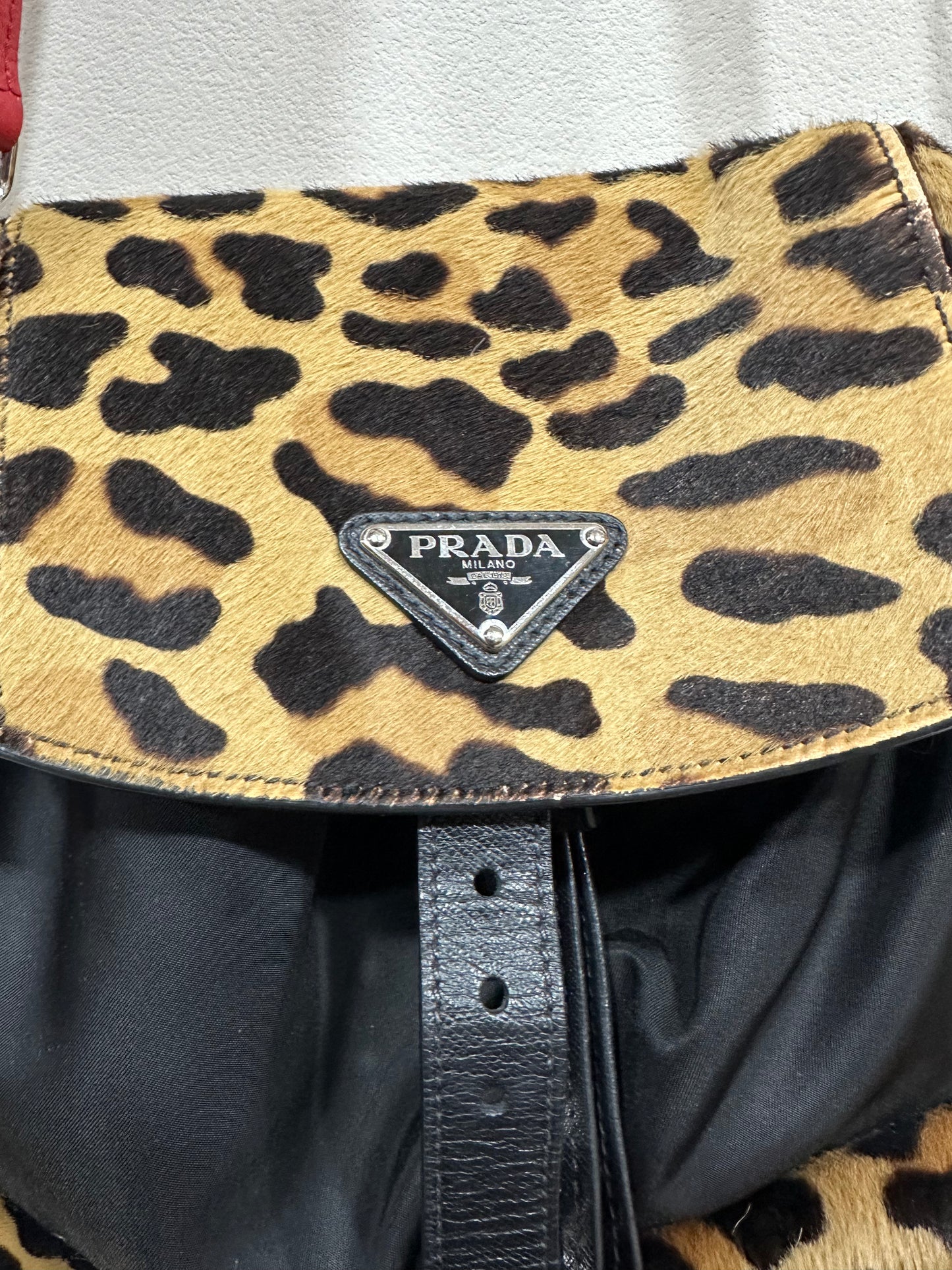 PRADA Shoulder Bag Nylon Leather Pony Hair Ostrich leather