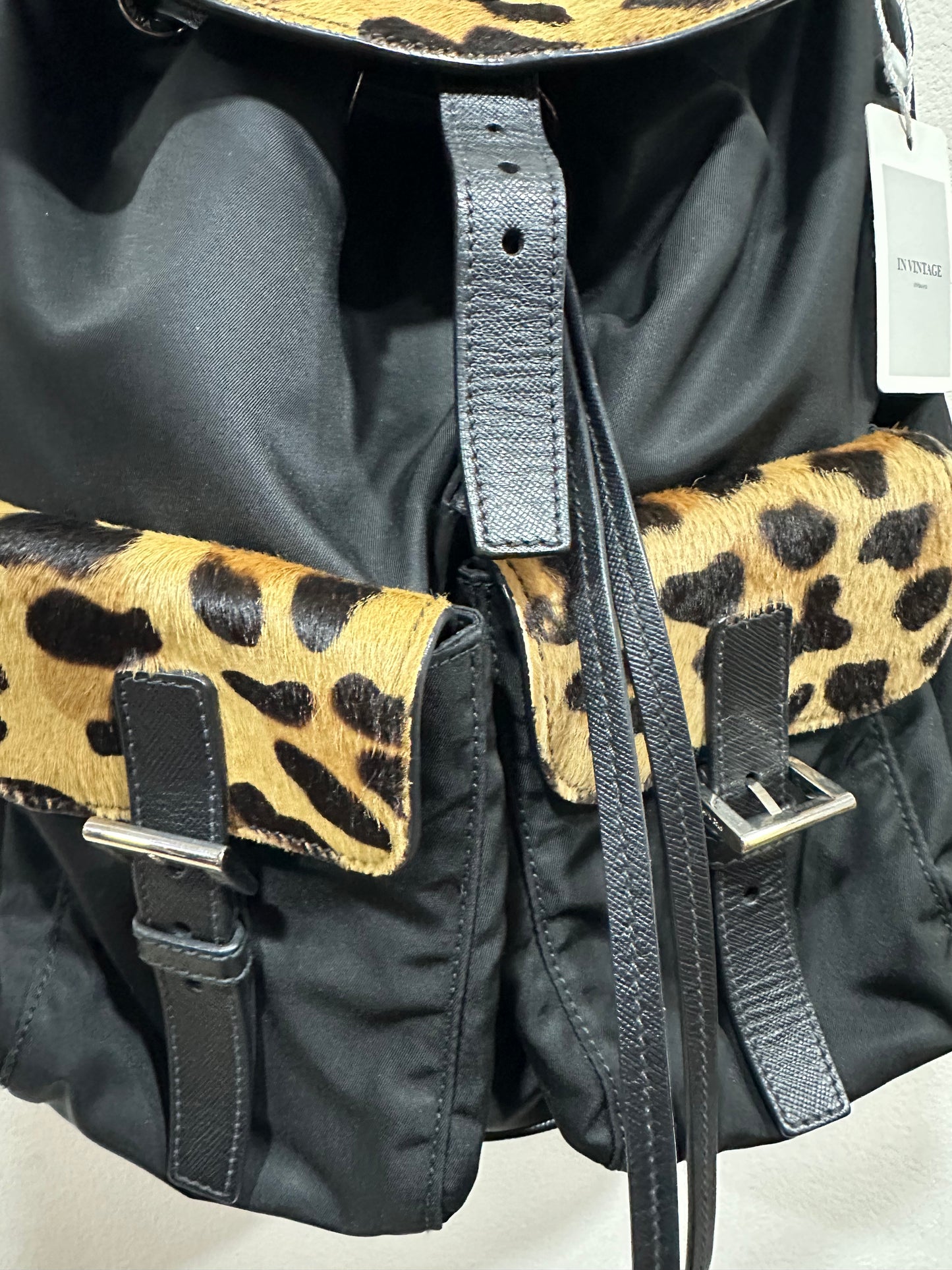 PRADA Shoulder Bag Nylon Leather Pony Hair Ostrich leather