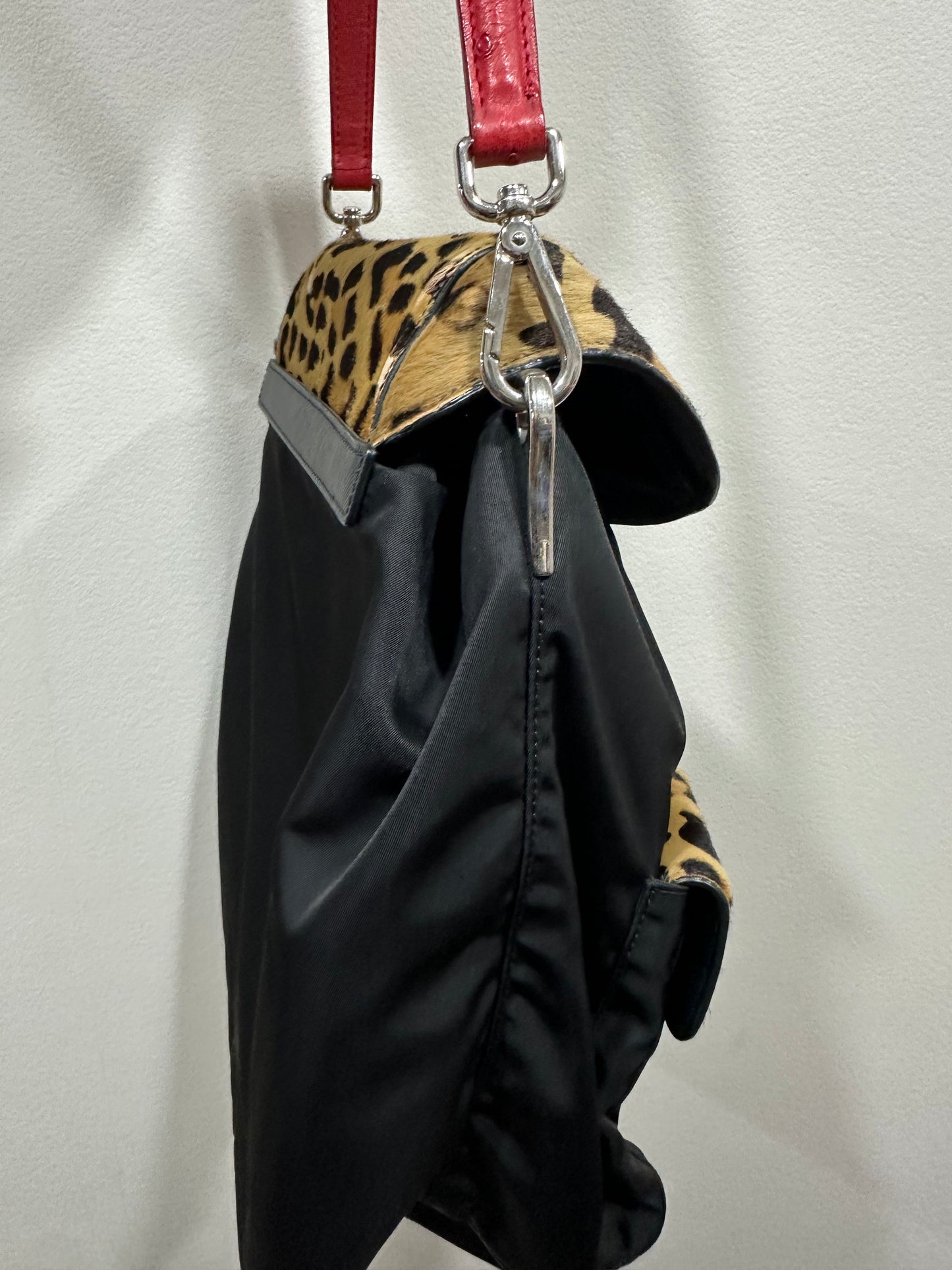 PRADA Shoulder Bag Nylon Leather Pony Hair Ostrich leather