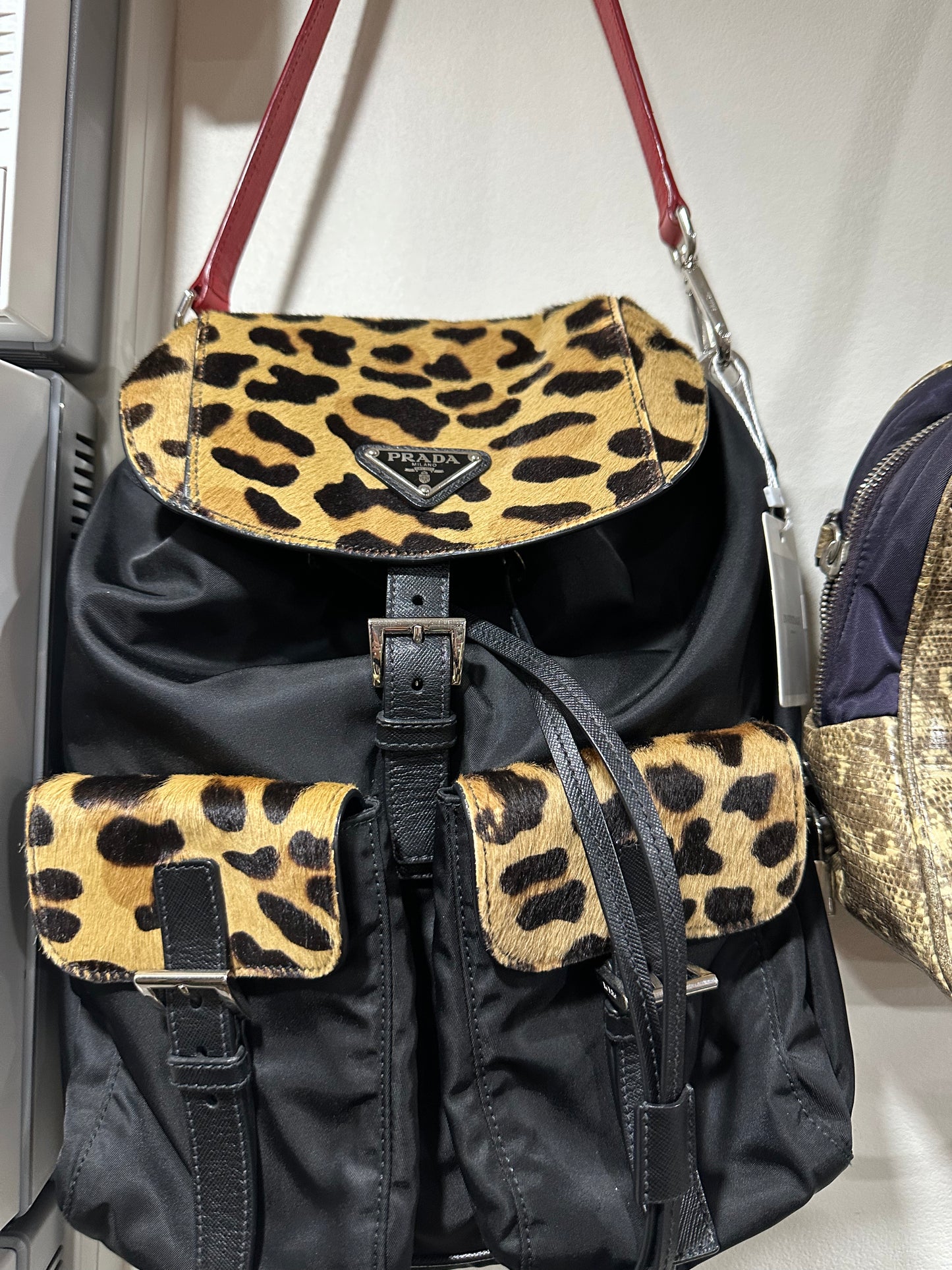 PRADA Shoulder Bag Nylon Leather Pony Hair Ostrich leather