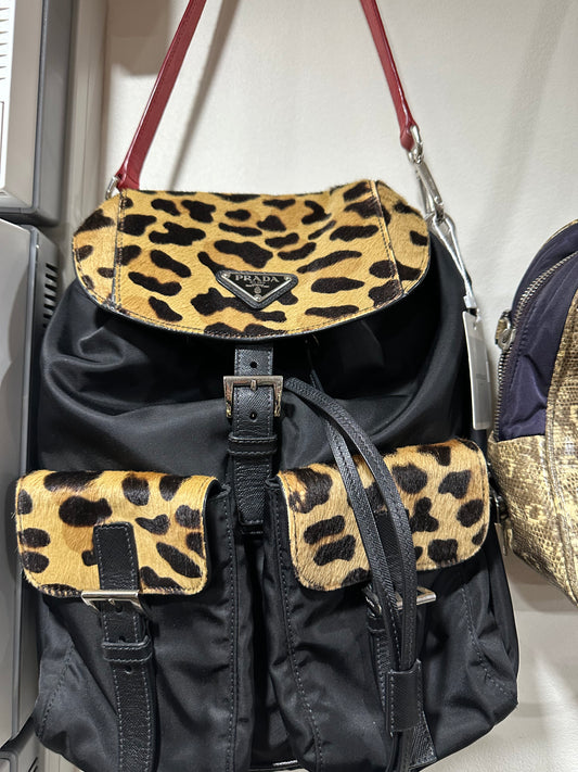 PRADA Shoulder Bag Nylon Leather Pony Hair Ostrich leather