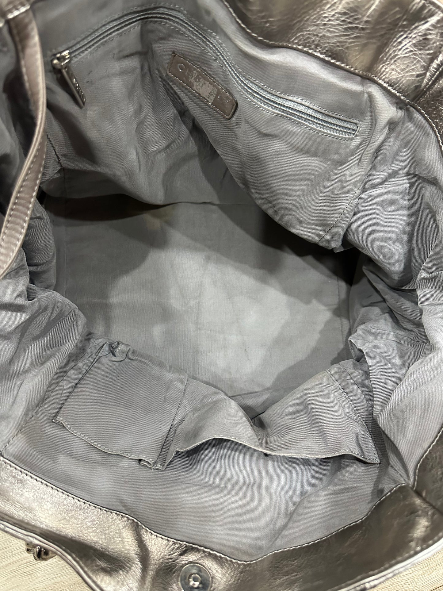 Chanel Metallic Cracked Calfskin Modern Chain Tote Silver