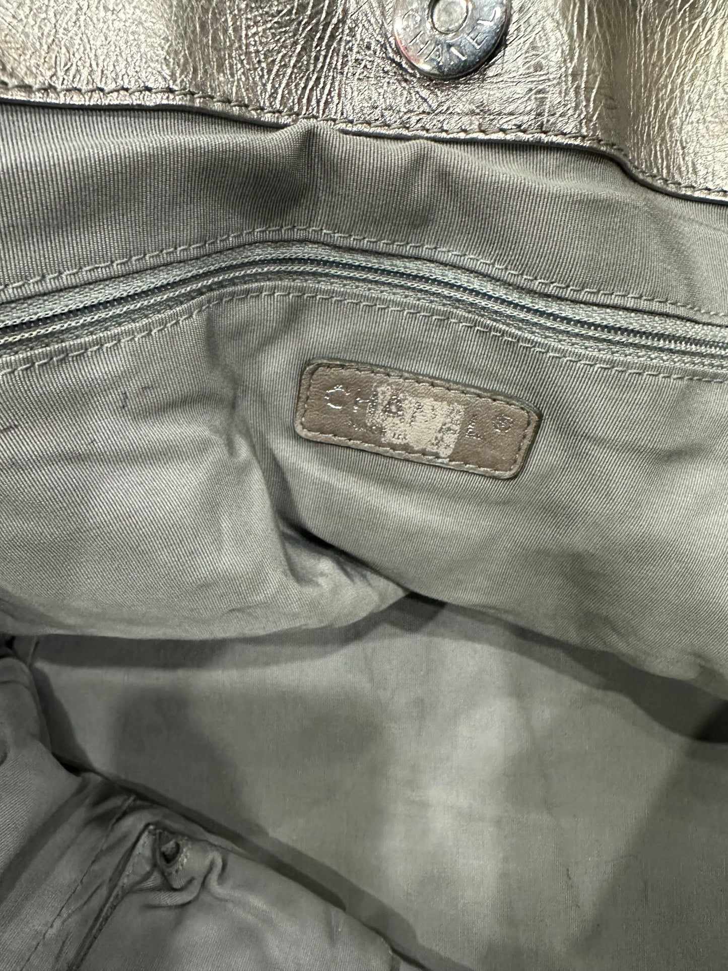 Chanel Metallic Cracked Calfskin Modern Chain Tote Silver
