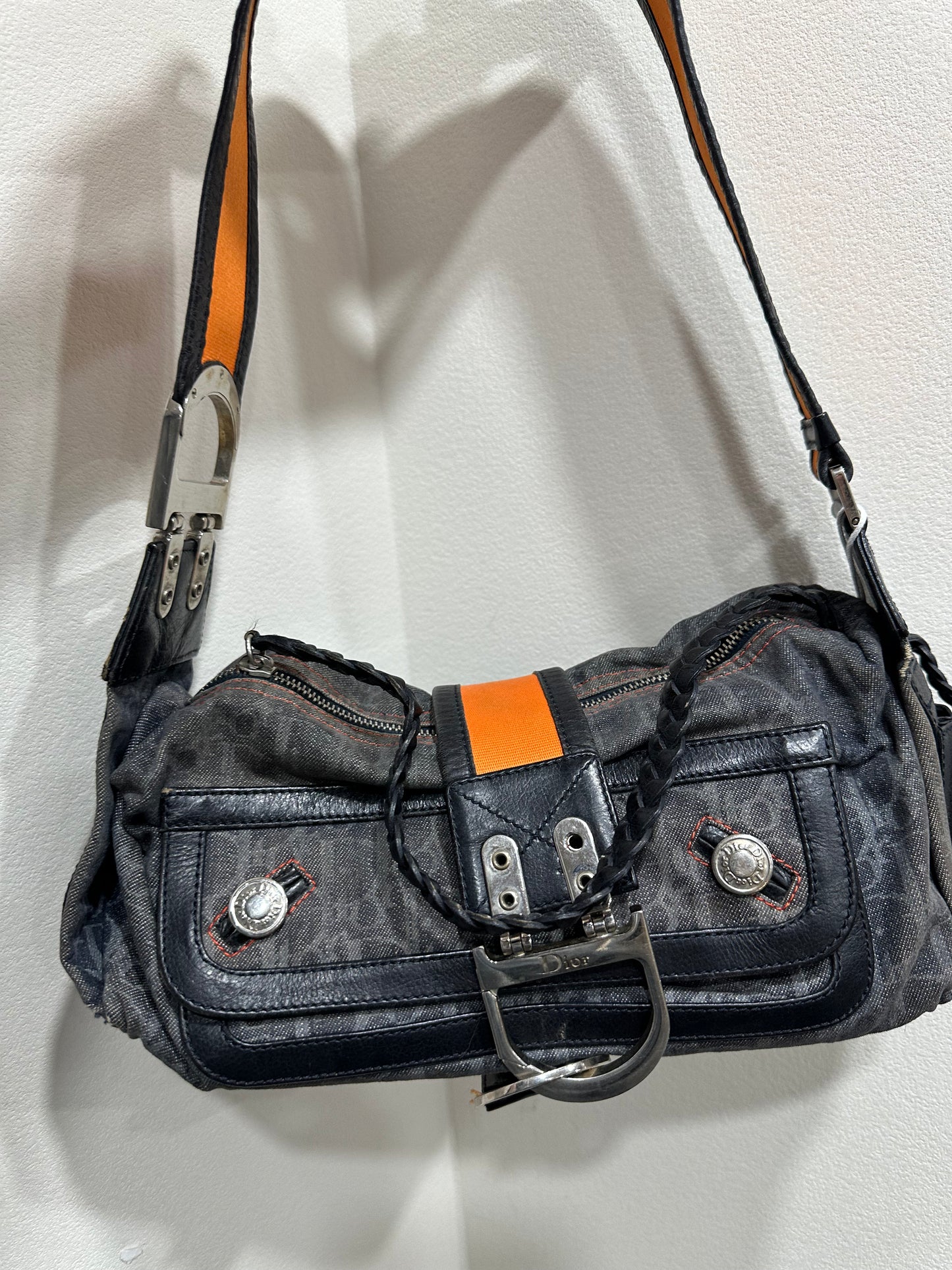 CHRISTIAN DIOR 2005 FW Flight Line Trotter D Logo Hobo Shoulder Bag
