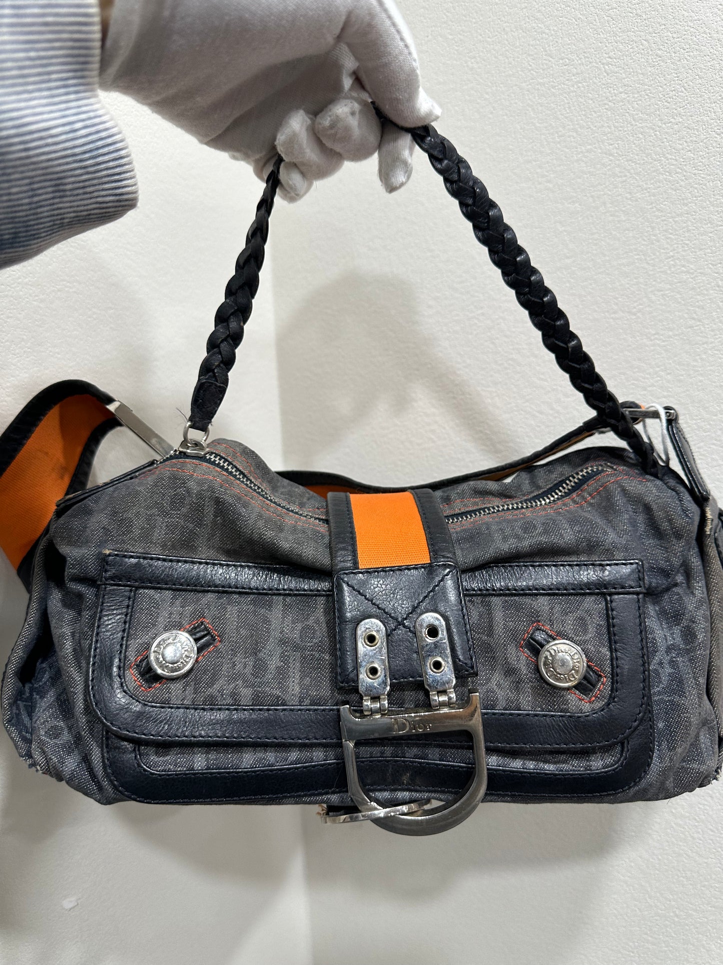 CHRISTIAN DIOR 2005 FW Flight Line Trotter D Logo Hobo Shoulder Bag
