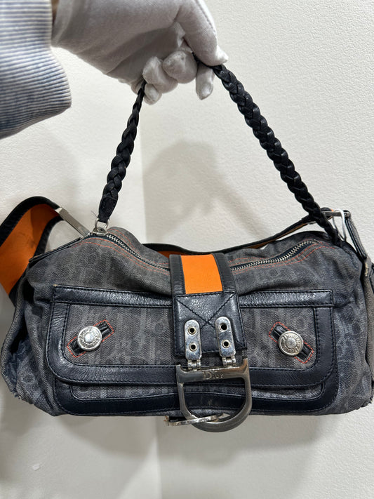 CHRISTIAN DIOR 2005 FW Flight Line Trotter D Logo Hobo Shoulder Bag