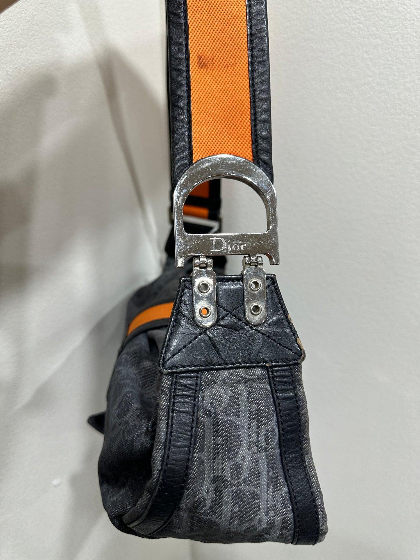 CHRISTIAN DIOR 2005 FW Flight Line Trotter D Logo Hobo Shoulder Bag