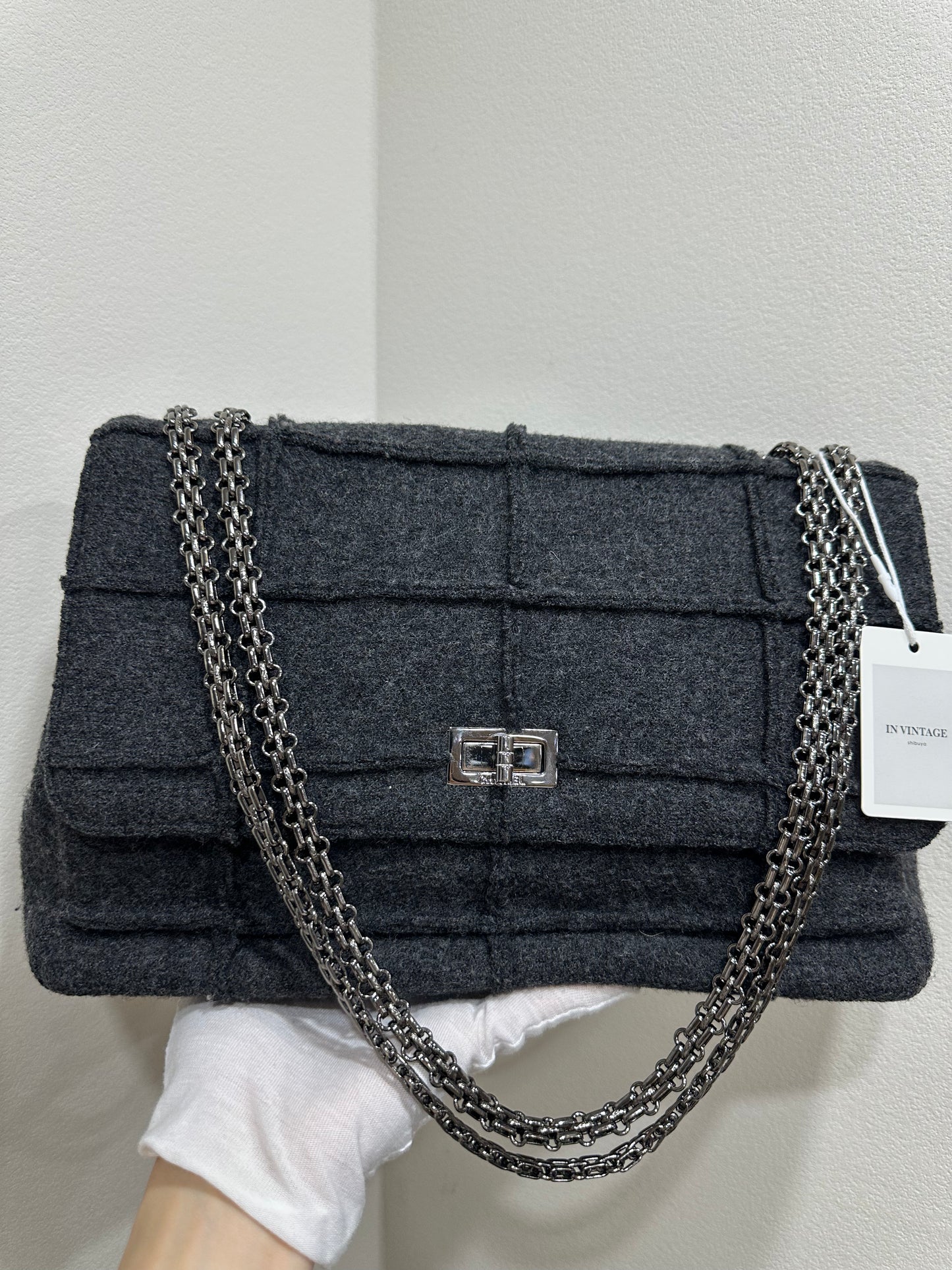 Chanel Black Felt Chain Shoulder Bag 2.55 Chocolate Bar