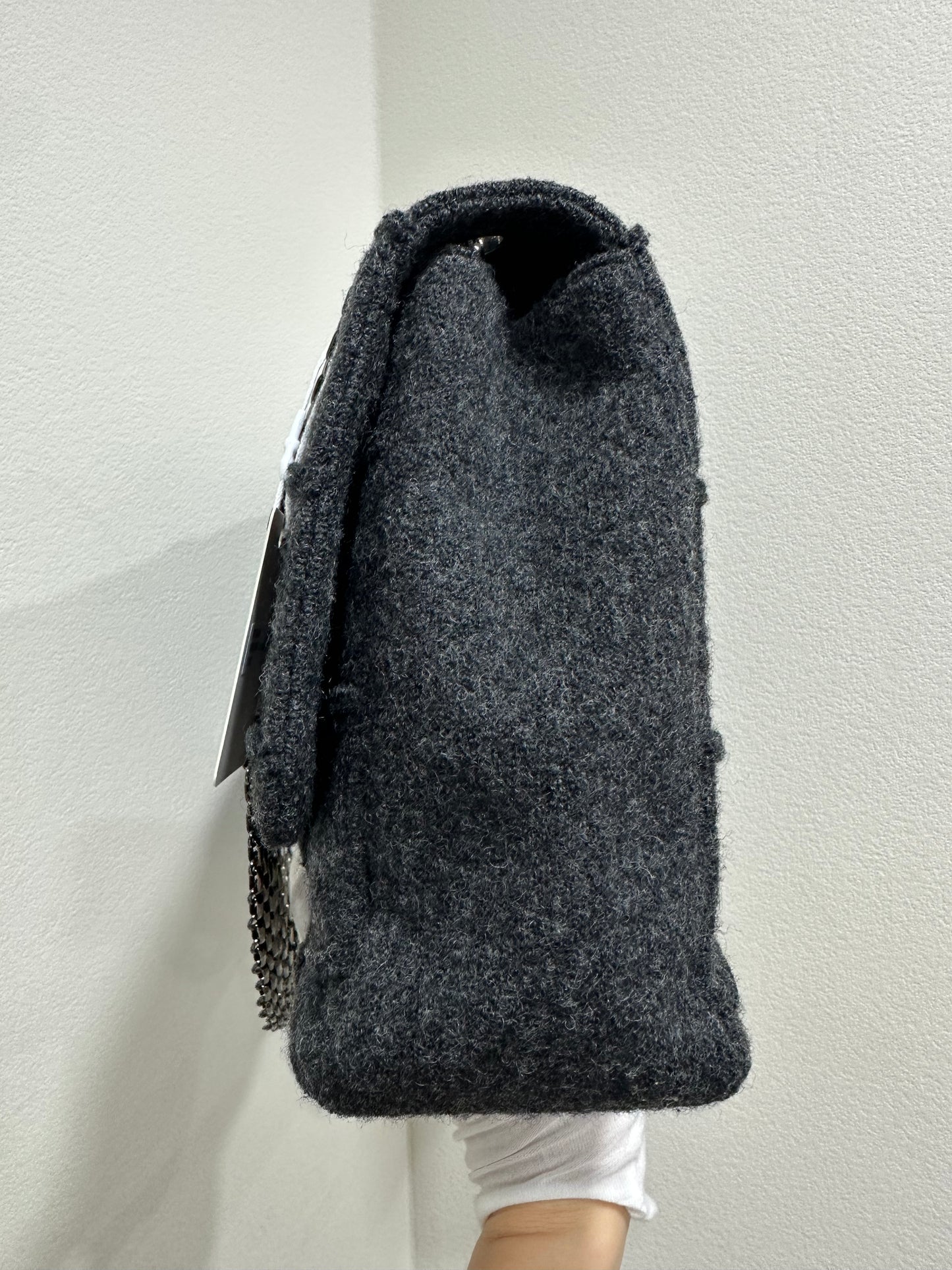 Chanel Black Felt Chain Shoulder Bag 2.55 Chocolate Bar