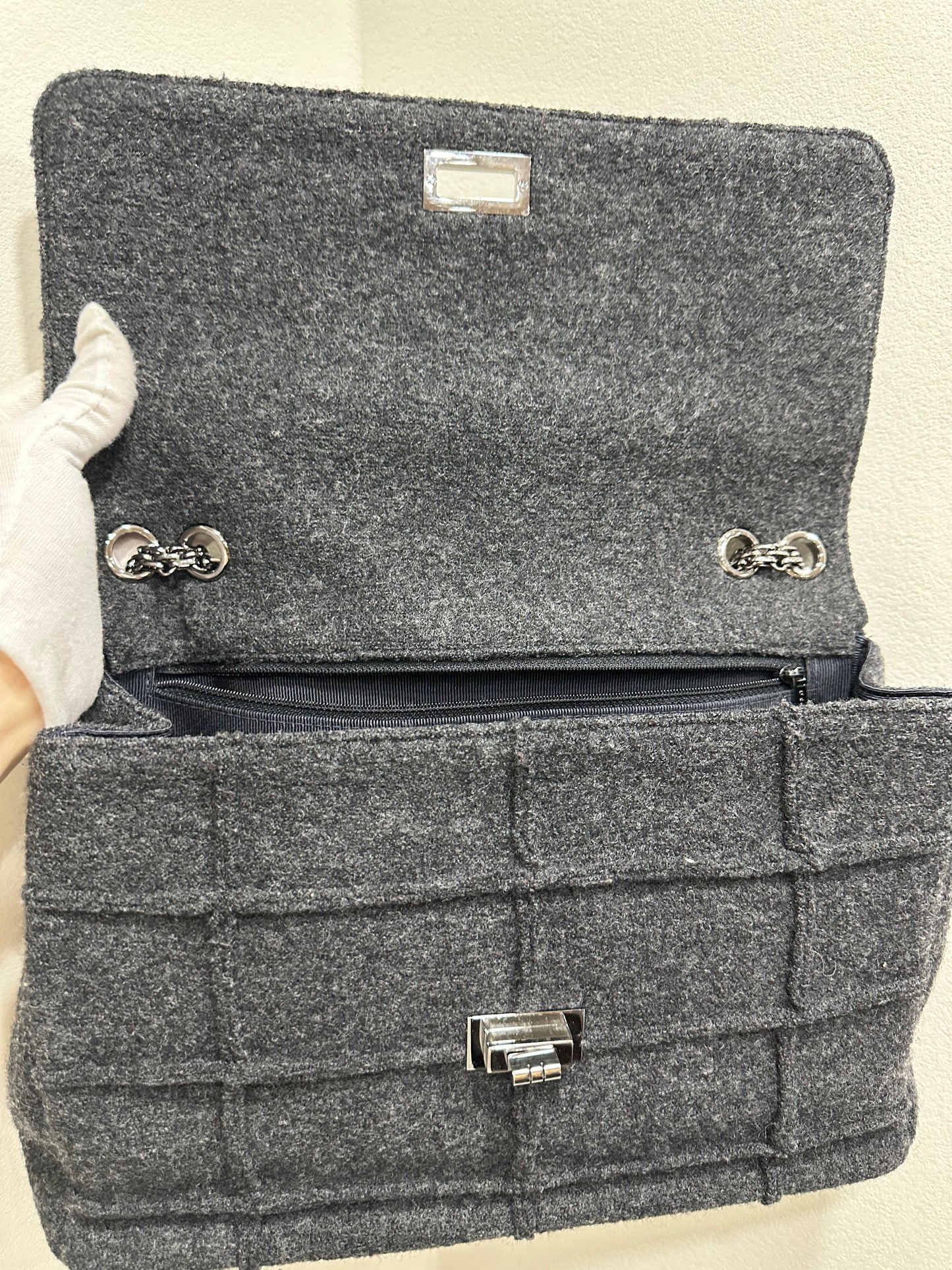 Chanel Black Felt Chain Shoulder Bag 2.55 Chocolate Bar