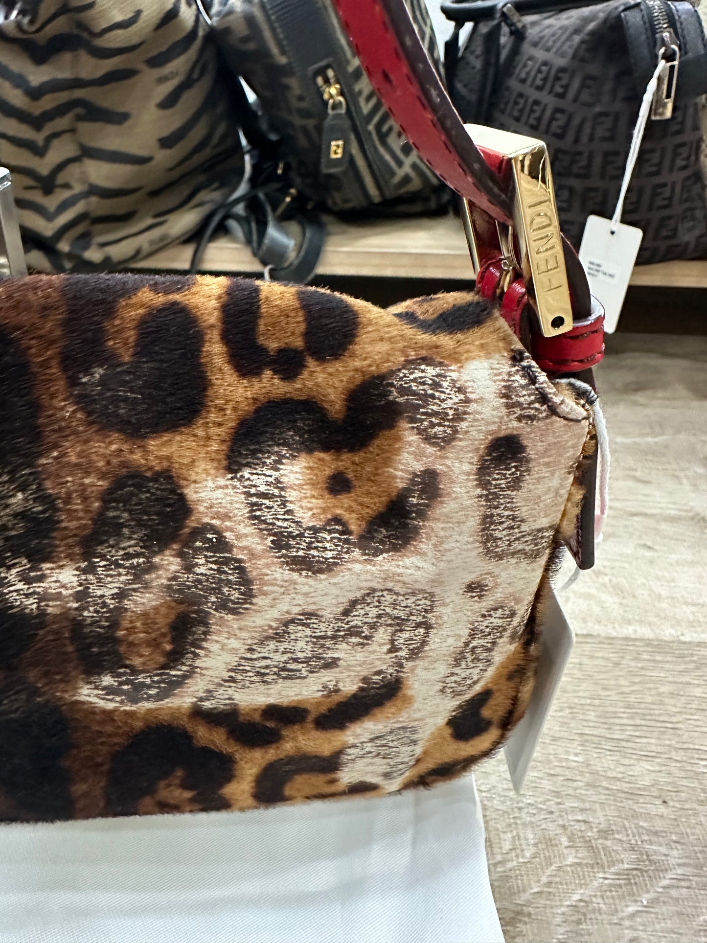 FENDI BAGUETTE LEOPARD PONY HAIR SHOULDER BAG