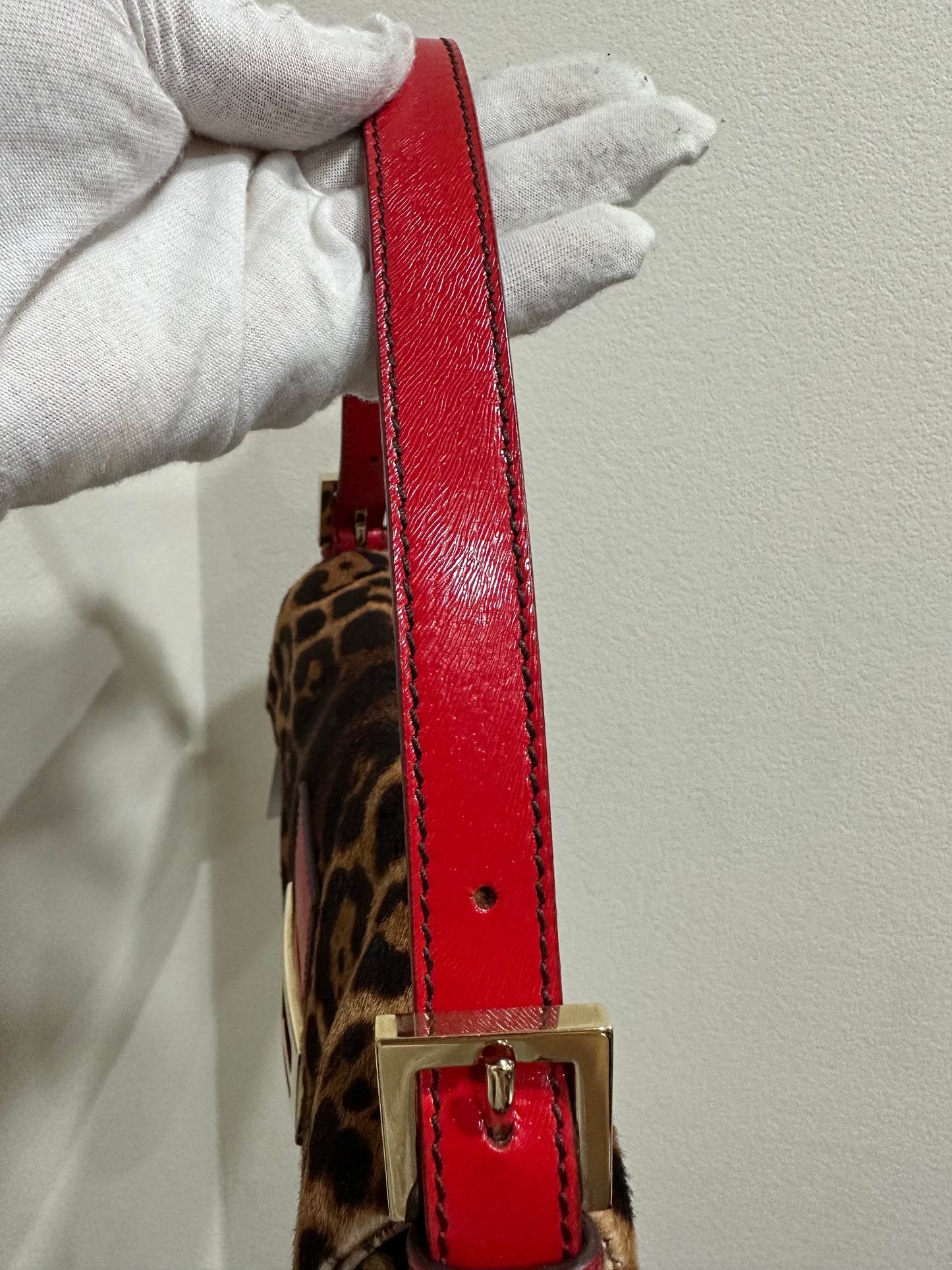 FENDI BAGUETTE LEOPARD PONY HAIR SHOULDER BAG