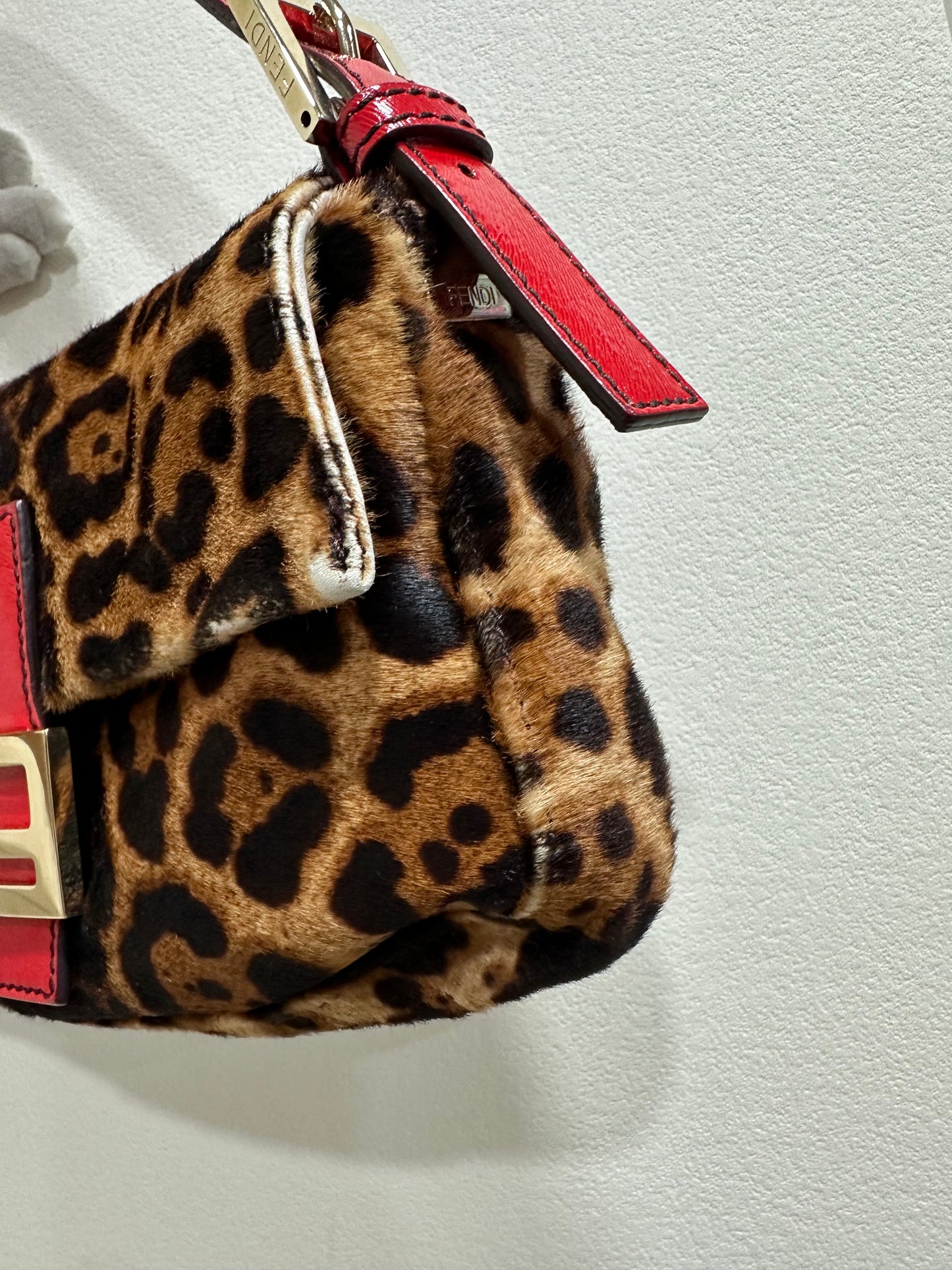 FENDI BAGUETTE LEOPARD PONY HAIR SHOULDER BAG