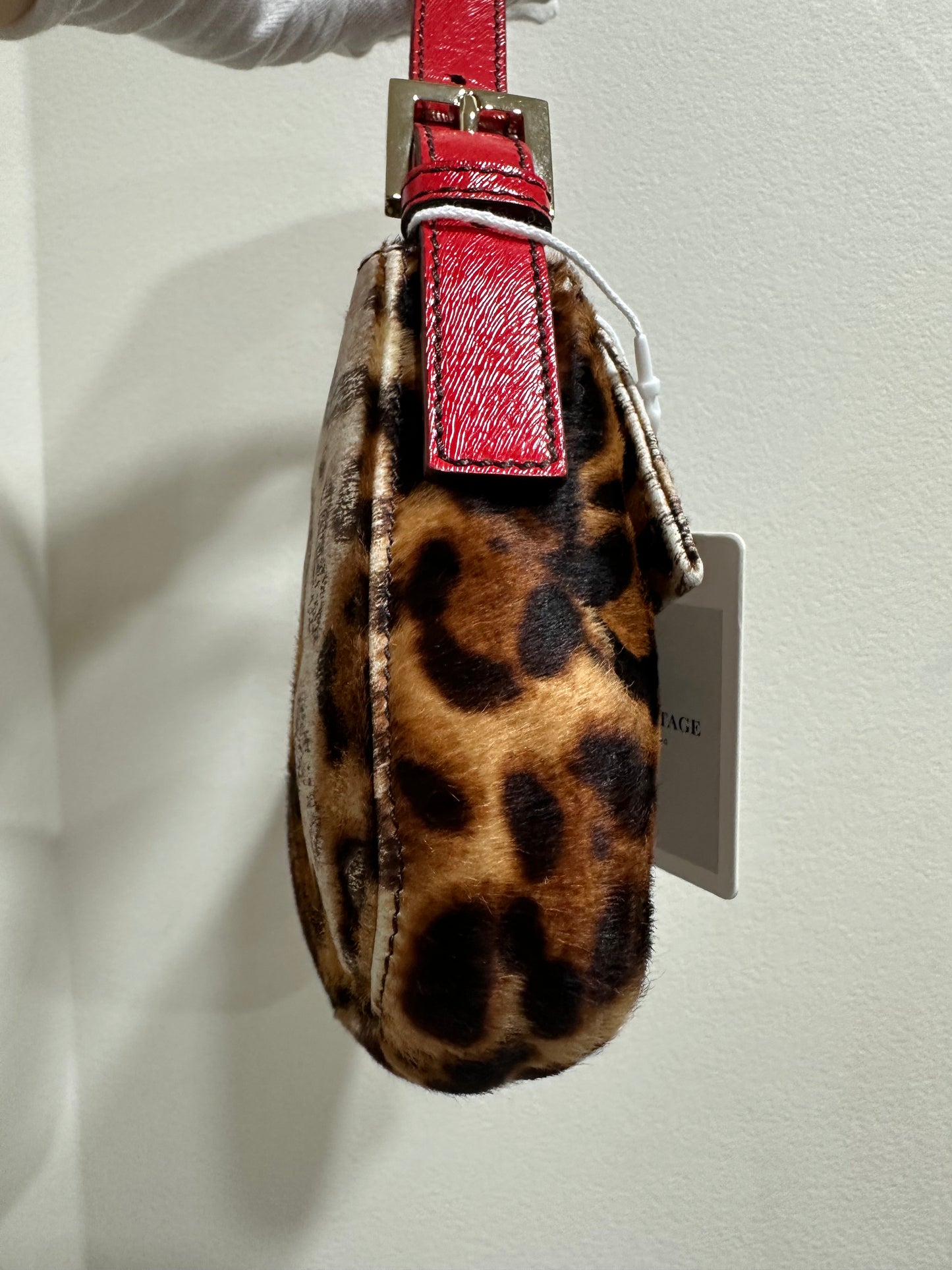 FENDI BAGUETTE LEOPARD PONY HAIR SHOULDER BAG