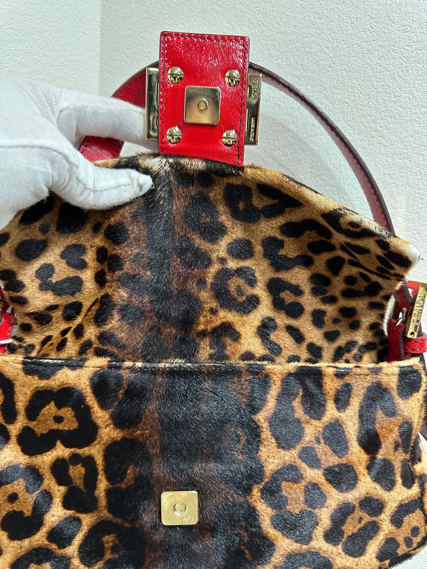 FENDI BAGUETTE LEOPARD PONY HAIR SHOULDER BAG