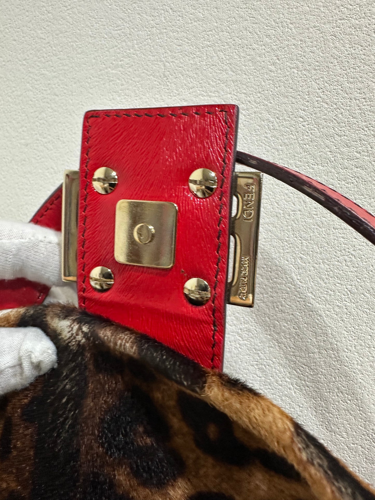FENDI BAGUETTE LEOPARD PONY HAIR SHOULDER BAG