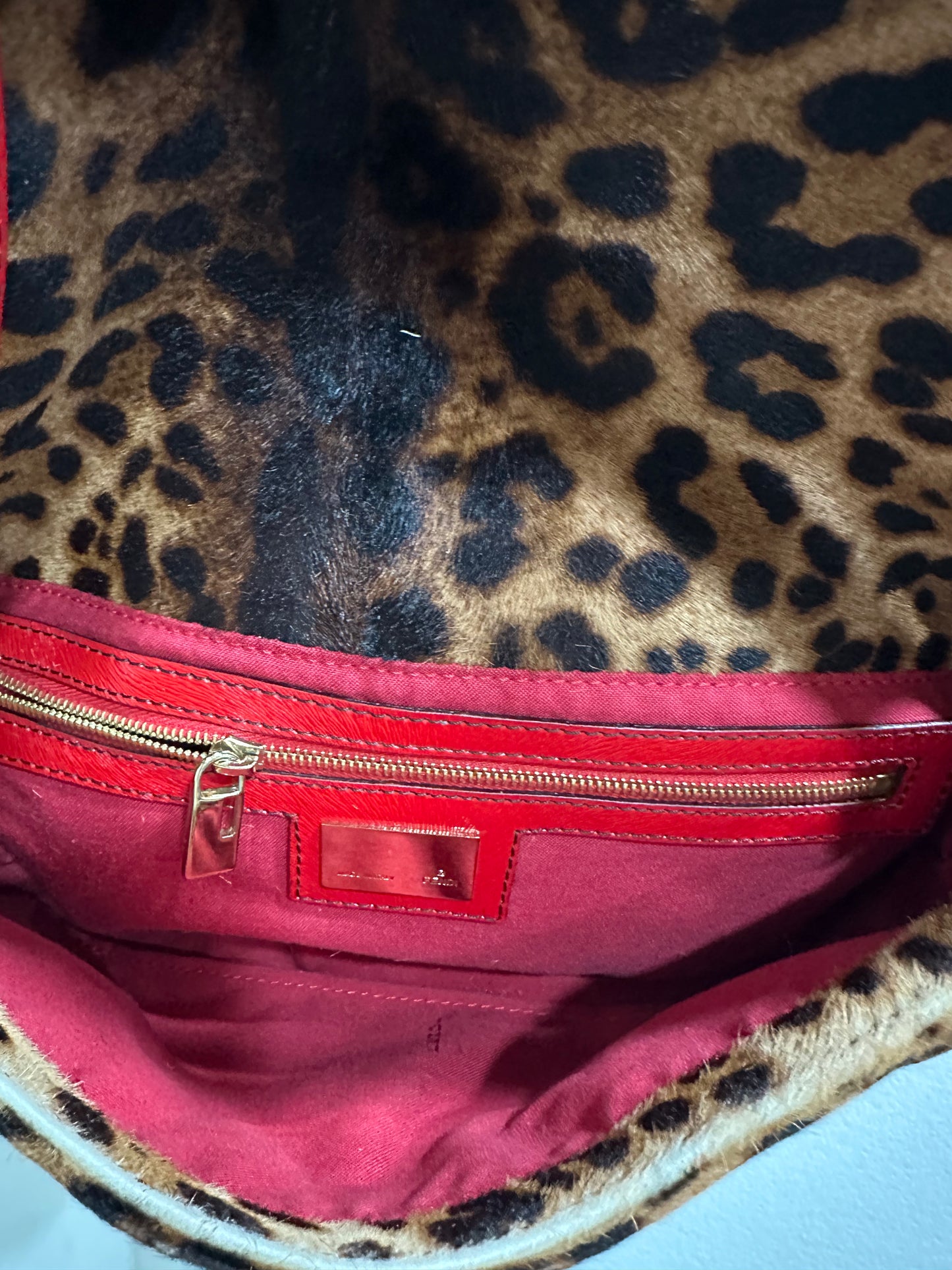 FENDI BAGUETTE LEOPARD PONY HAIR SHOULDER BAG