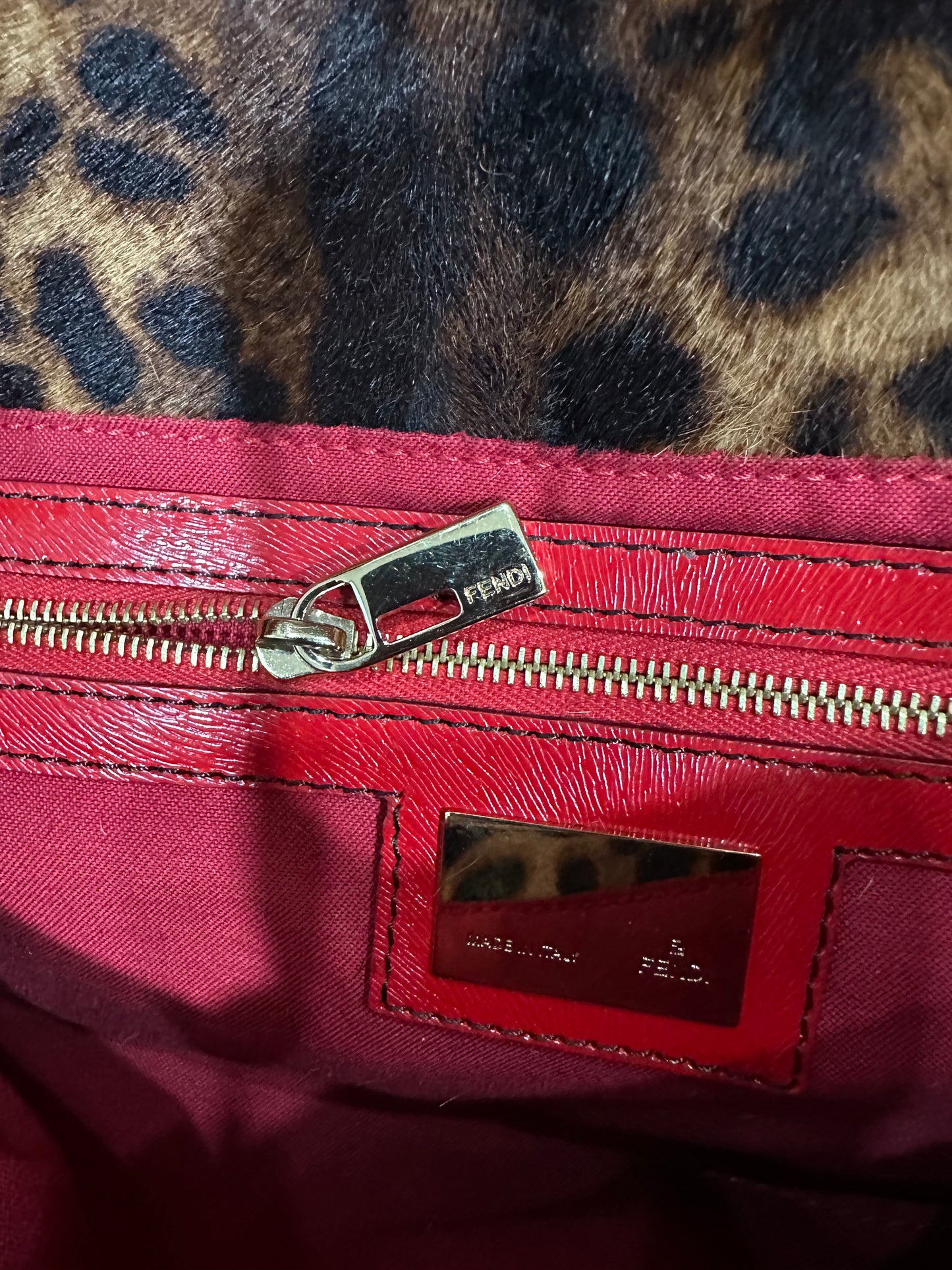 FENDI BAGUETTE LEOPARD PONY HAIR SHOULDER BAG